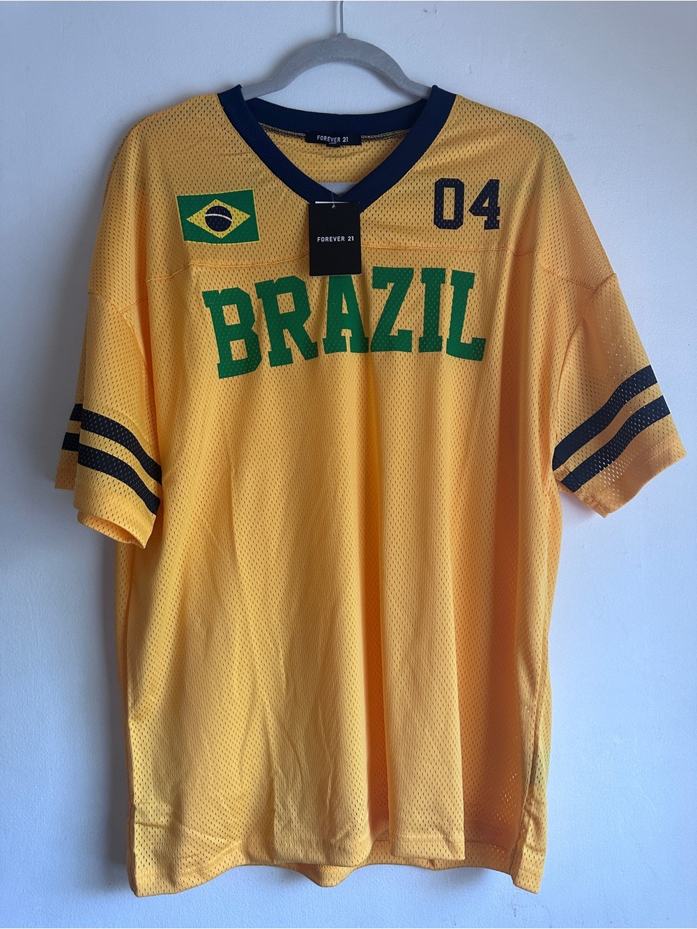 Forever 21 Yellow Brazil Mesh Tee with Black Trim (M)